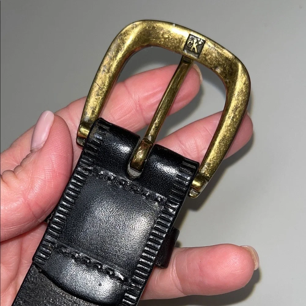 Calvin Klein Deep Brown Size 38 leather Belt w/ Brass Buckle